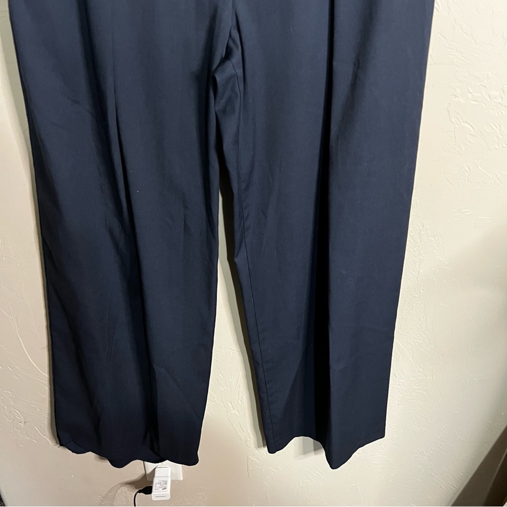 Zara Navy Blue Darted Pleated High Rise Wide-Leg Pants - Picture 5 of 10